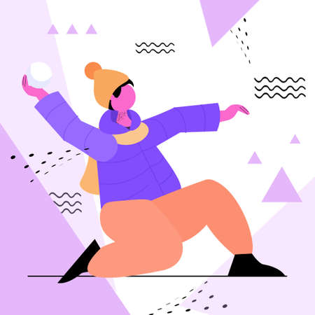 child playing snowballs little boy doing winter activities christmas new year holidays celebration conceptのイラスト素材