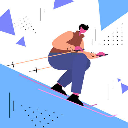 skier man sportsman skiing doing activities christmas new year holidays celebration winter vacation...