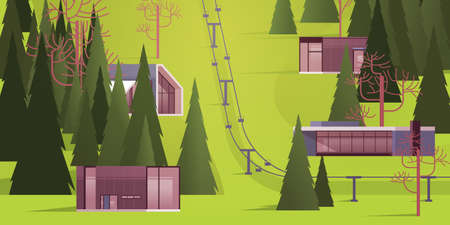 cableway in mountains residential houses area ski resort in summer season landscape background horizontalのイラスト素材