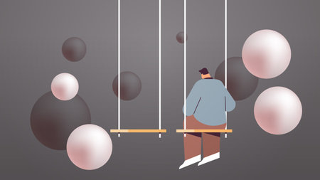 unhappy depressed man sitting on swing guy feeling desperate and lonely mental health diseases depressionのイラスト素材