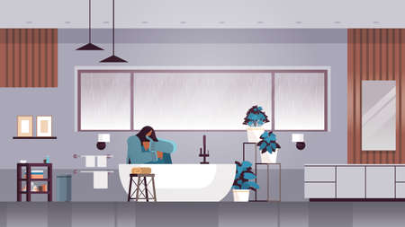 unhappy depressed woman sitting in shower girl feeling desperate and lonely mental health diseases depression stressのイラスト素材