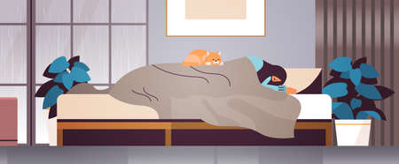 unhappy depressed woman sleeping in bed girl feeling desperate and lonely mental health diseases depressionのイラスト素材