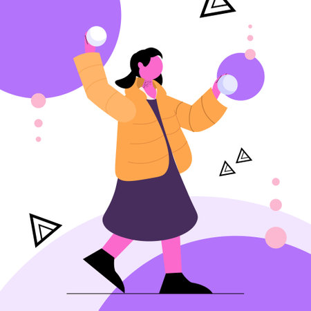 child playing snowballs little girl doing winter activities conceptのイラスト素材