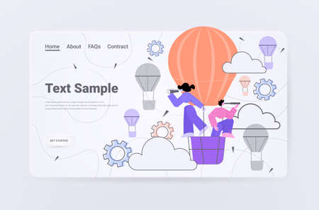 businesspeople flying on air balloon looking for successful future leadership startup strategy planning conceptのイラスト素材