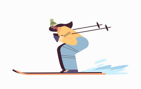 skier woman sportswoman skiing doing activities winter vacation concept full lengthのイラスト素材