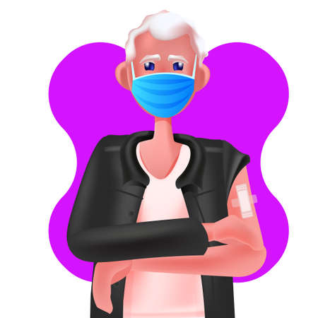 vaccinated senior man after vaccine injection successful vaccination concept portraitのイラスト素材