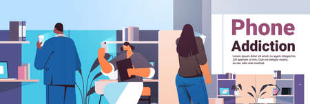 addicted businesspeople using digital gadgets business people active in social networks digital...