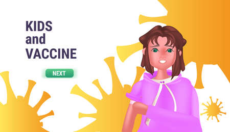 vaccinated girl after vaccine injection successful , vaccination campaign concept horizontalのイラスト素材