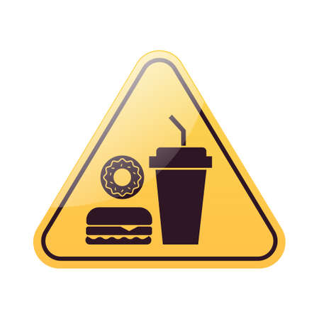 no junk food yellow triangle sign fast food unhealthy nutrition conceptのイラスト素材