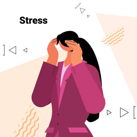 tired depressed woman crying unhappy girl feeling desperate mental health diseases depression conceptのイラスト素材