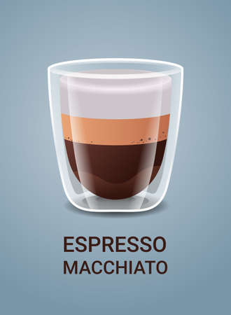realistic coffee in glass cup hot espresso macchiato drinkのイラスト素材