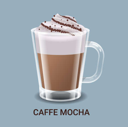 realistic coffee in glass cup hot caffe mocha drinkのイラスト素材