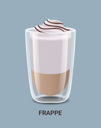 realistic coffee in glass cup hot frappe drink verticalのイラスト素材