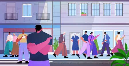 tired depressed man guy feeling desperate mental health diseases depression concept cityscape backgroundのイラスト素材