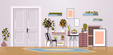 greenhouse potted plants on shelves gardening conceptのイラスト素材