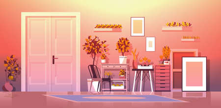 greenhouse potted plants on shelves gardening concept living room interior horizontalのイラスト素材