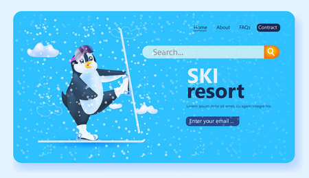 cute penguin skiing ski resort conceptのイラスト素材
