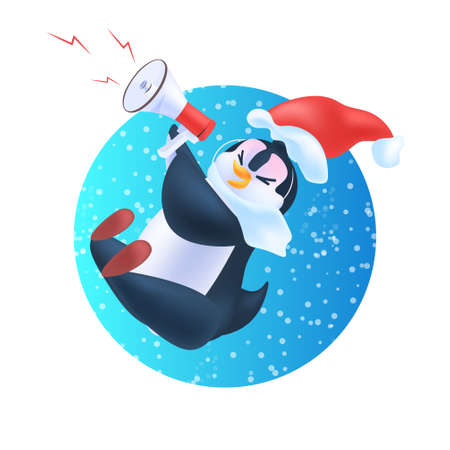 cute penguin using loudspeaker sale poster holiday shopping announcement concept full lengthのイラスト素材