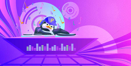 cute penguin disc jockey antarctic bird dj music party concept full lengthのイラスト素材