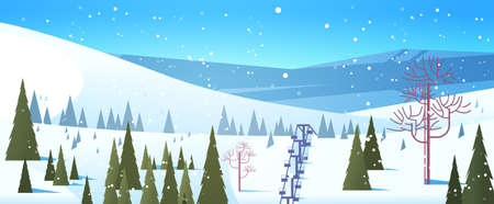ski resort cableway in snowy mountains winter vacation concept beautiful landscape backgroundのイラスト素材