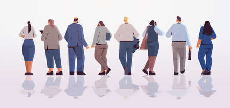 mix race businesspeople team standing back to camera rear view of business people group posingのイラスト素材