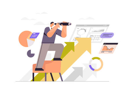 businessman looking through binocular business vision successful strategy direction concept horizontal cartoonのイラスト素材