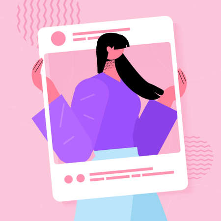 beautiful photo of woman blogger social network girl making post for followers social media addiction conceptのイラスト素材
