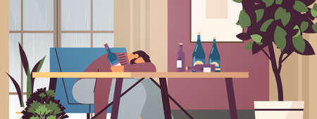 sad man drinker with bottles alcoholic drinking alone depressed addicted drunk guy having problem alcohol addictionのイラスト素材