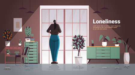 sad woman depressed girl standing in front of window loneliness and isolation depressive disorder problemのイラスト素材