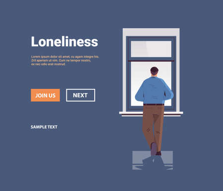 sad man depressed guy standing in front of window loneliness depressive disorder problem mental health diseasesのイラスト素材