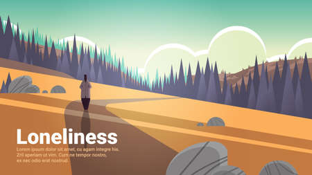 sad woman standing on meadow depressed person loneliness depressive disorder problem mental health diseasesのイラスト素材