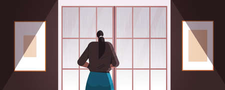 depressed girl standing in front of window loneliness and isolation depressive disorder problem mental health diseasesのイラスト素材