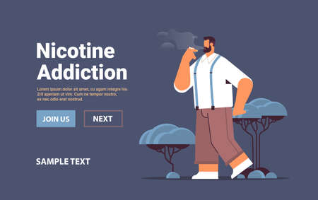 man walking in park and smoking cigarette bad habits unhealthy lifestyle nicotine addiction no smoking conceptのイラスト素材
