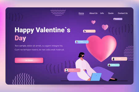 woman using laptop girl in love celebrating happy valentines day social media network conceptのイラスト素材