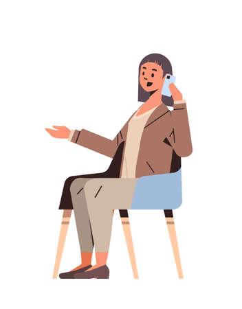 businesswoman talking on phone girl using smartphone keeping conversation with someone communication conceptのイラスト素材