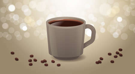 realistic coffee in white cup hot americano drink horizontalのイラスト素材