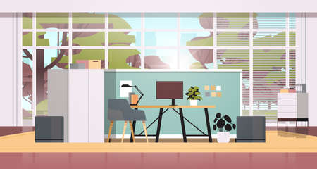 creative workplace modern cabinet empty no people office interior contemporary co-working centerのイラスト素材
