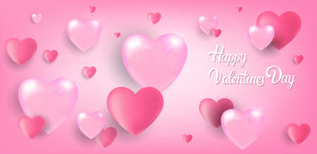 happy valentines day celebration love banner flyer or greeting card with red heartsのイラスト素材