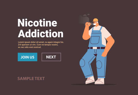 warehouse worker in uniform smoking cigarette man smokes at work bad habits unhealthy lifestyle conceptのイラスト素材
