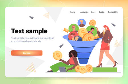 businesspeople customers or employees near sales funnel cone internet marketing social media network conceptのイラスト素材