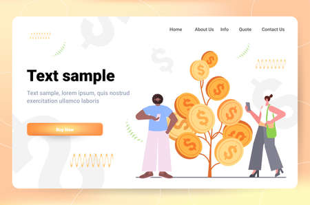 mix race businesspeople using smartphones near dollar plant growth wealth time is money business successのイラスト素材