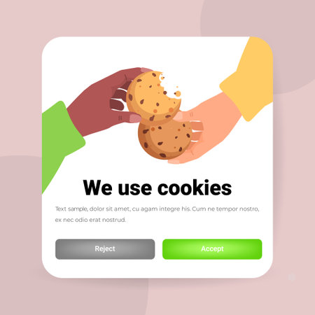 people hands holding cookie protection of personal information internet web pop up we use cookies policy notificationのイラスト素材