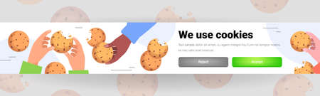 hands holding cookie protection of personal information internet web pop up we use cookies policy...