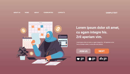 arab businesswoman calculating invoice on accounting bookkeeper clerk woman advisor auditor at workplaceのイラスト素材