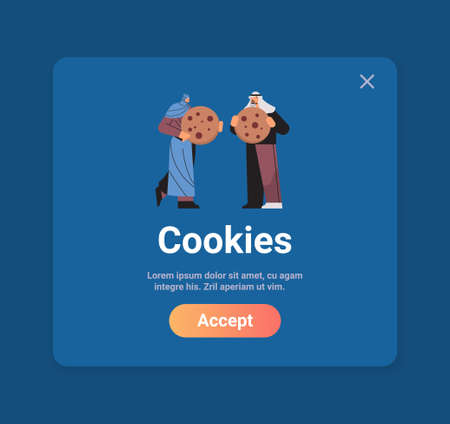 man woman holding cookie protection of personal information internet web pop up we use cookies policy notificationのイラスト素材