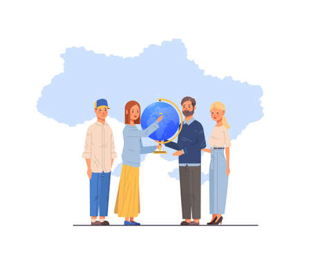 people against war Ukrainian characters with globe pray for Ukraine peace and freedom save Ukraine from russiaのイラスト素材