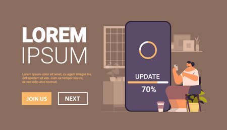 woman updating operating system update process install new software on smartphone horizontalのイラスト素材
