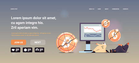 businesspeople pulling crashed bitcoin on rope cryptocurrency crash price collapse crypto loss investment risk crisisのイラスト素材