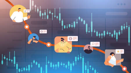 traders analyzing falling down stock market trading graph candlestick chart financial investment...