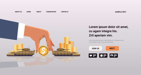 Ukrainian tank special army battle transport military equipment near dollar coins financing war...